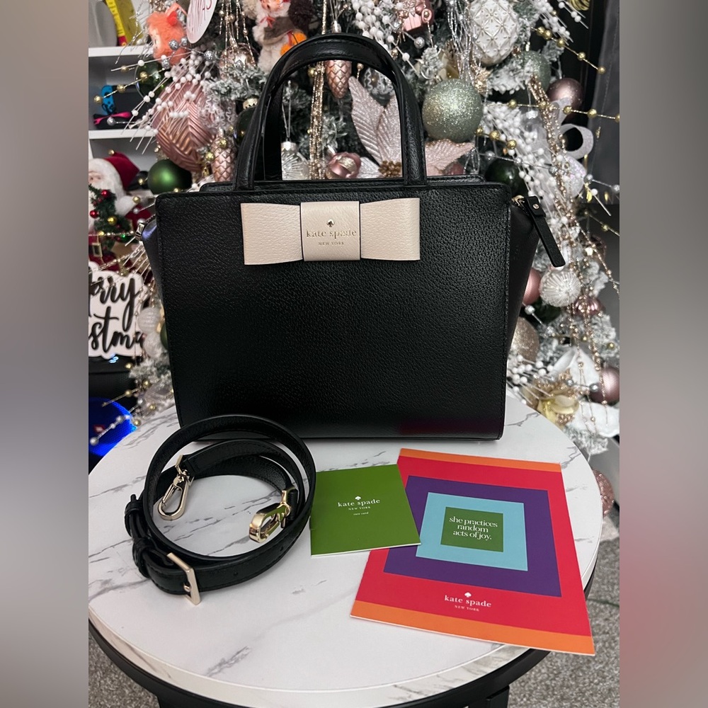 ⚡️⚡️⚡️Sale!🎁 Kate Spade Black Pebbled Leather Bow Satchel Crossbody Bag